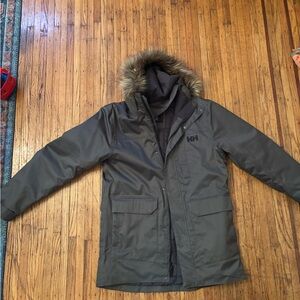 Helly Hansen Men's Charcoal Puffer Jacket with Fur Trim